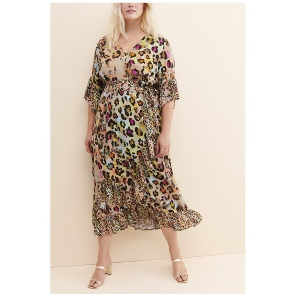 NWT BL-NK London Animal Leopard Print Boho Maxi Dress Petite L Resort Wear